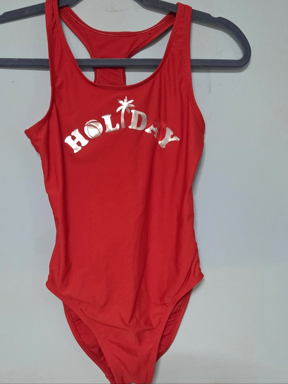 GAP Kids One-Piece Swimsuit Red with Silver 'HOLIDAY' Logo